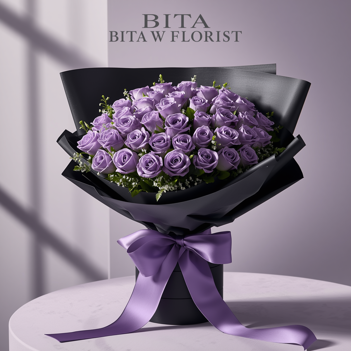 52 Purple Roses Bouquet | Luxury Black Wrap | Premium Floral Design